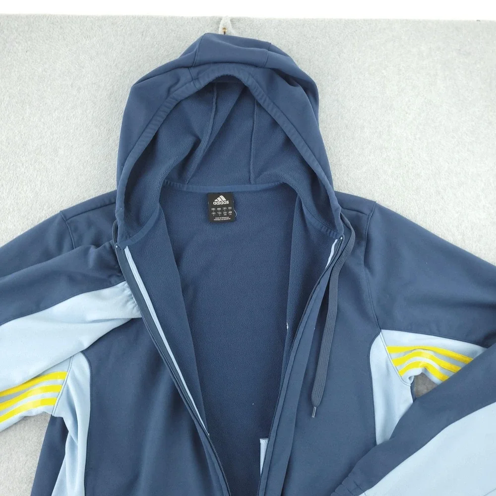 Adidas Hoodie Mens L Blue Fleece Full Zip Active 365 Stripe Logo Sweatshirt